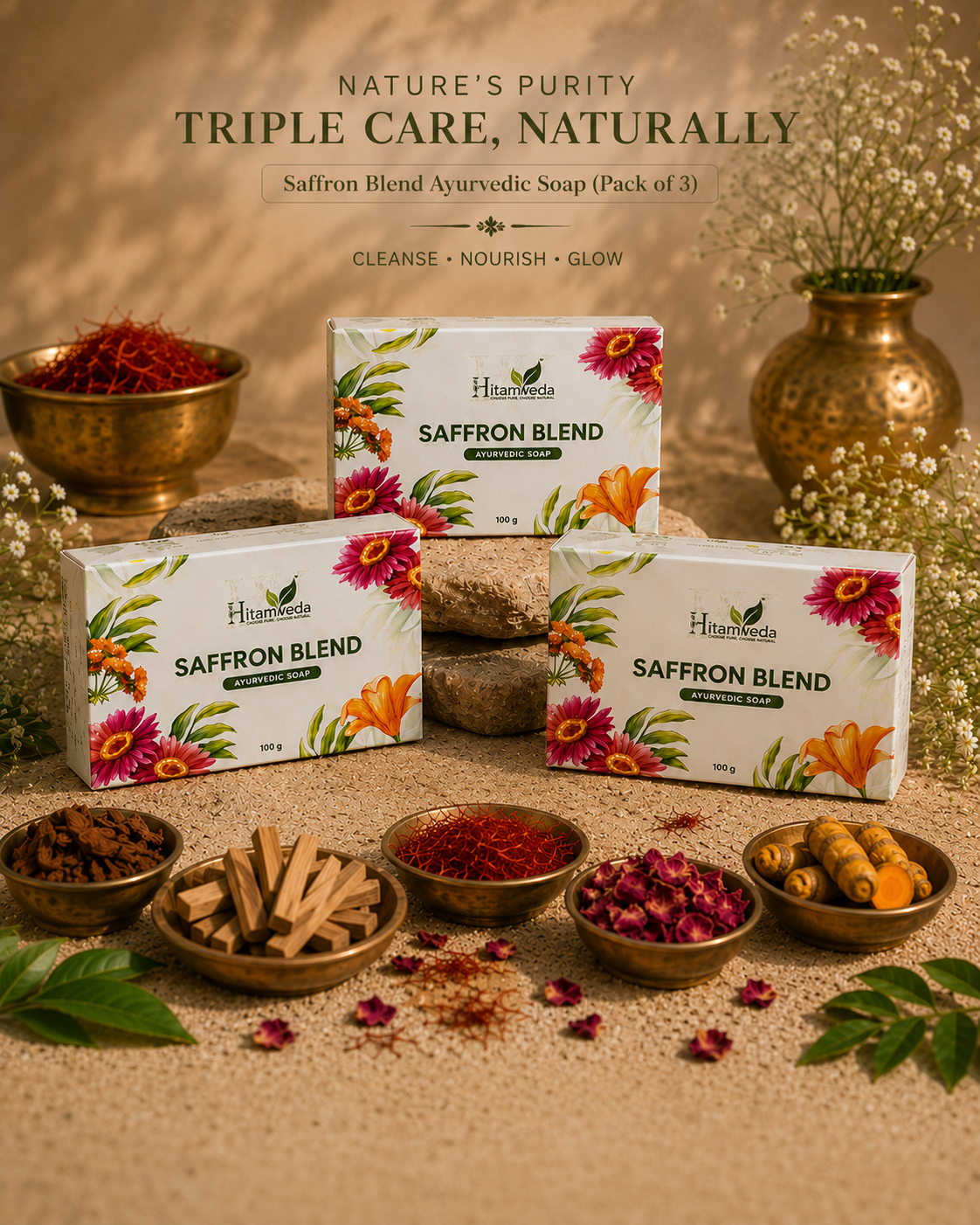 Saffron blend Ayurvedic soap combo(Pack of 3)